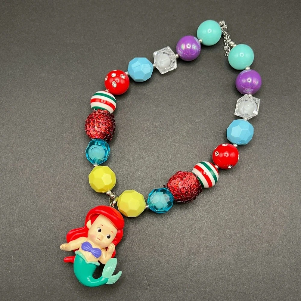 Mermaid Bubblegum Bead Necklace Multicolor Chunky Kidcore Little Ariel